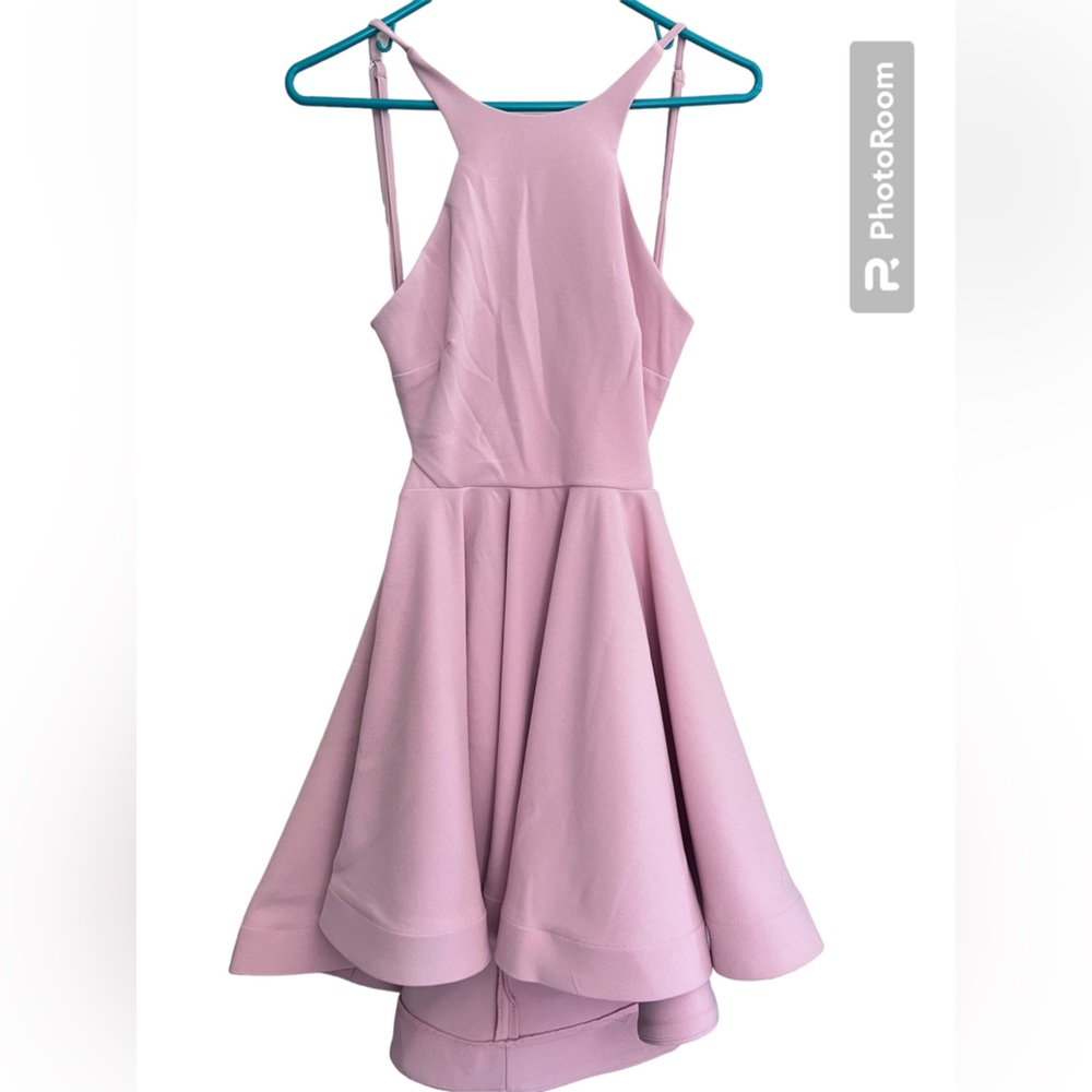 pink mini skater style dress open back